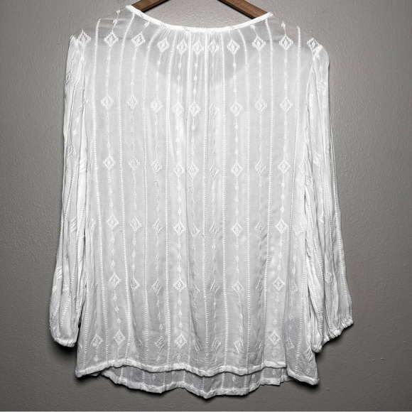 Tommy Bahama Women Top Large White Embroidered Tie Neck Peasant Cottagecore Boho - Picture 8 of 9